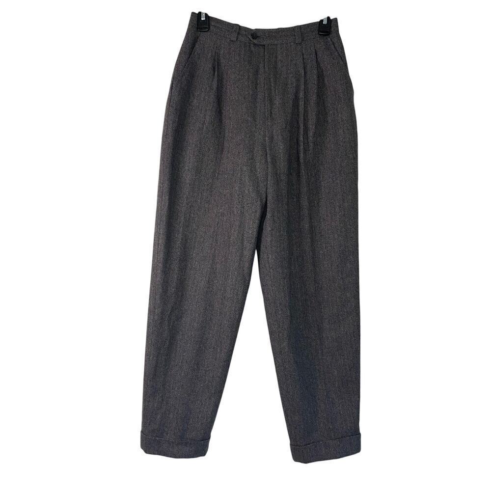 Vintage Crazy Horse High Waisted Wool Gray Herringbone Trouser Pants Small Punk